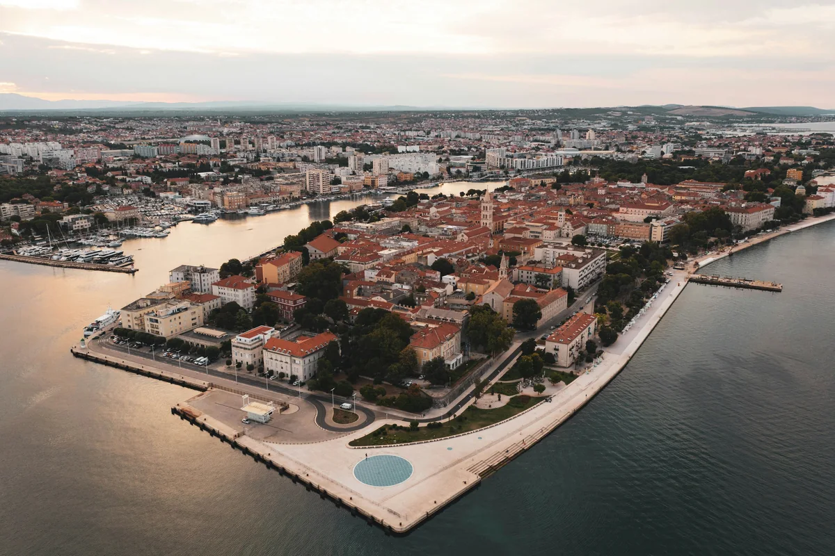 Zadar’s old town rooftops and the Adriatic Sea